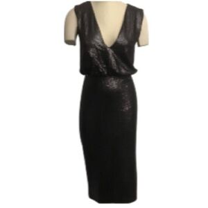 NWT Sally LaPointe Sequin Midi Black Tie Dress Fits Size 4-6